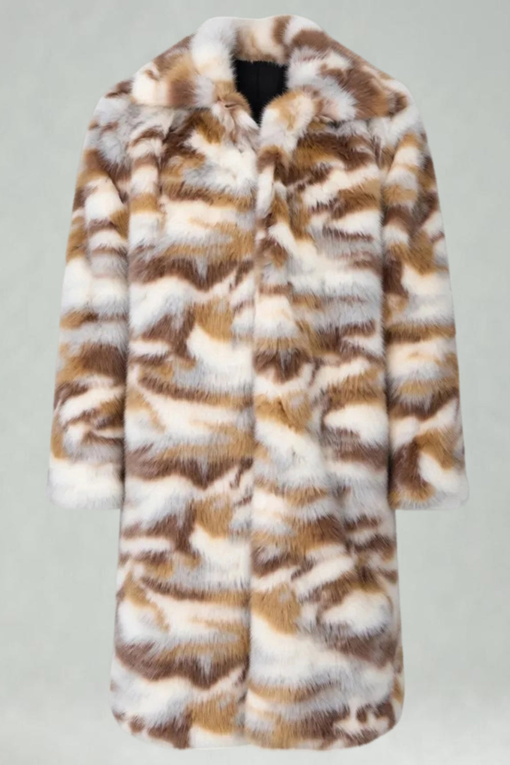 Manteau long homme en fausse fourrure col châle camouflage abricot
