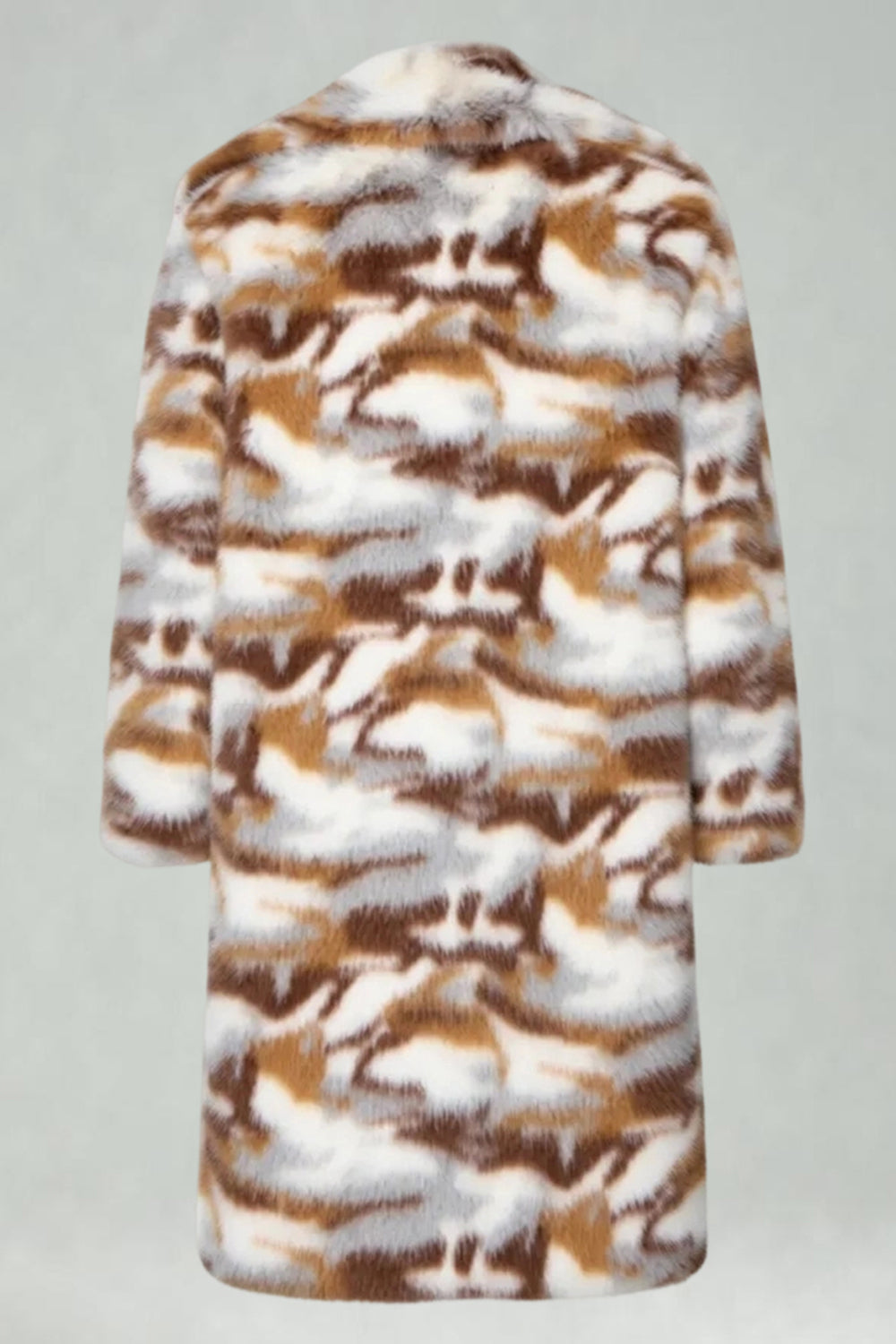 Manteau long homme en fausse fourrure col châle camouflage abricot