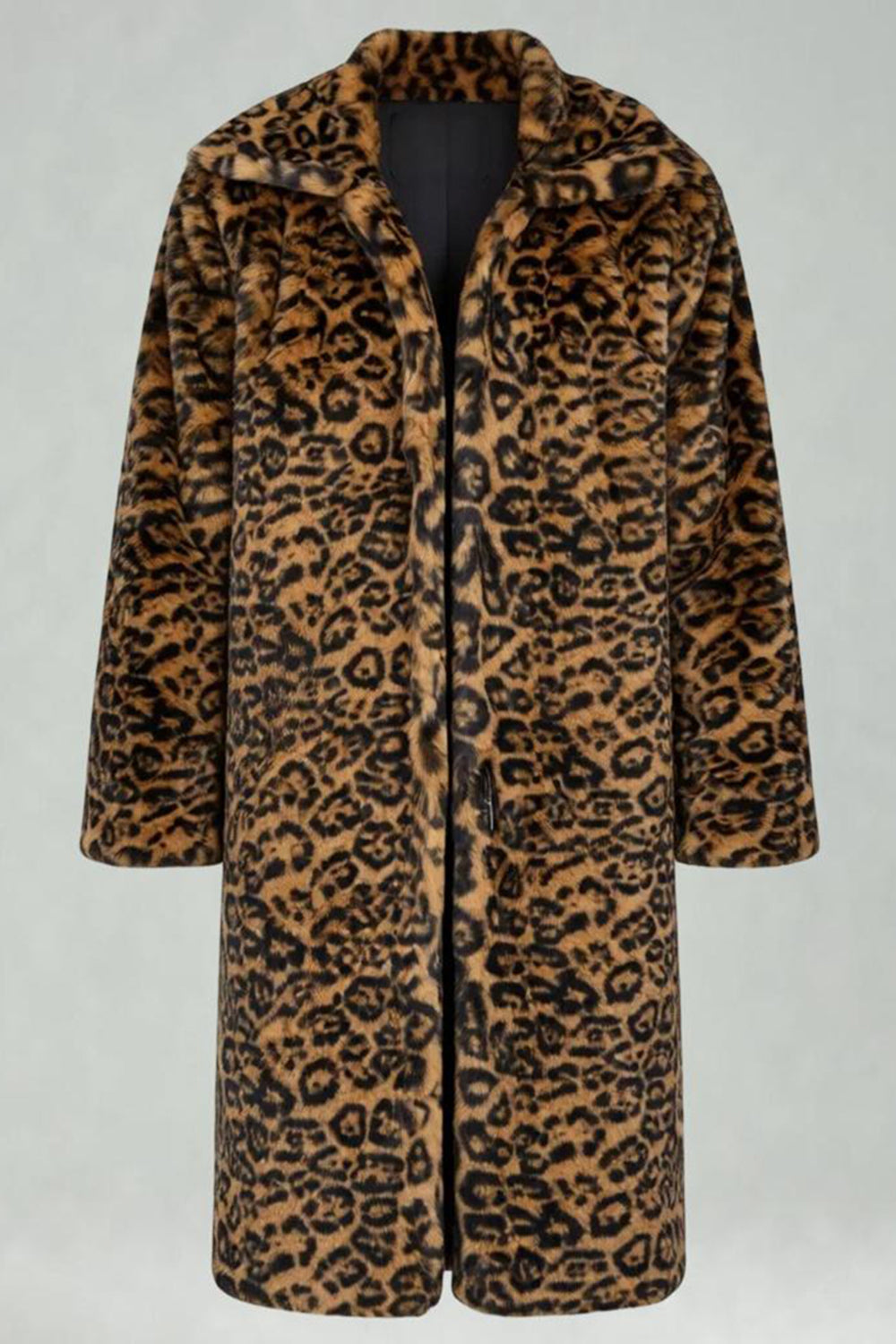 Yellow Leopard Faux Fur Open Front Warm Men's Winter Coat