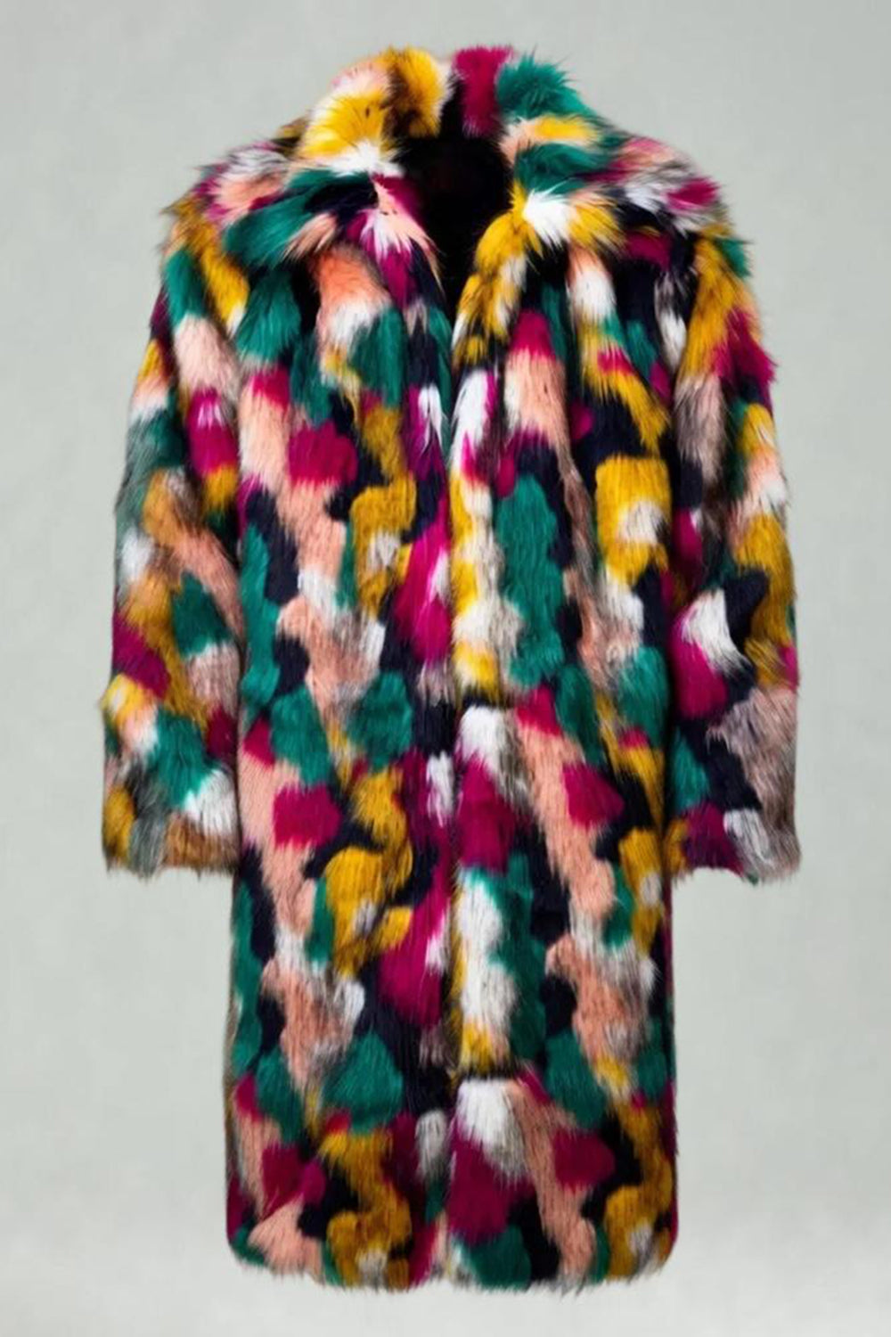 Thick Faux Fur Shawl Collar Colorful Men's Winter Coat