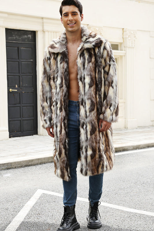 Manteau d'hiver homme en fausse fourrure gris café, à devant ouvert