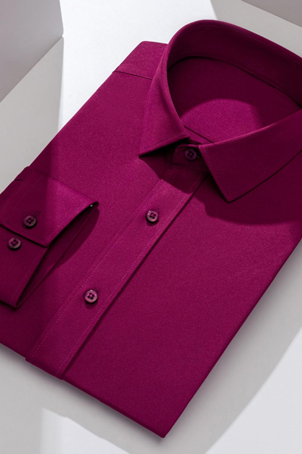 White Classic Solid Point Collar Slim Fit  Men's Suits Shirt