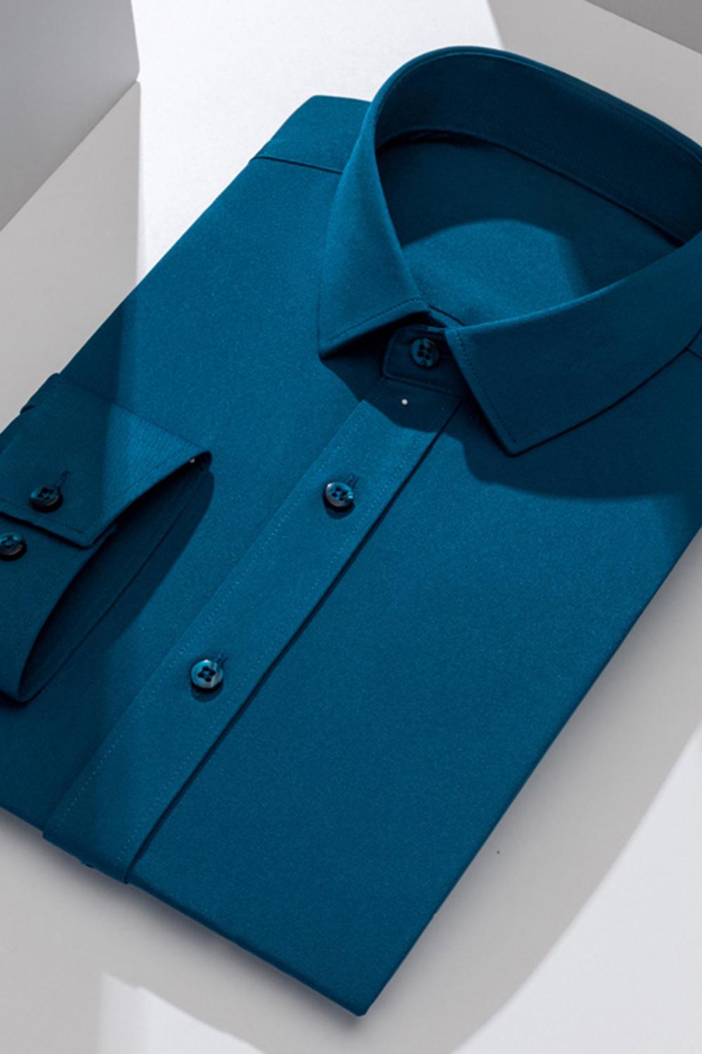White Classic Solid Point Collar Slim Fit  Men's Suits Shirt