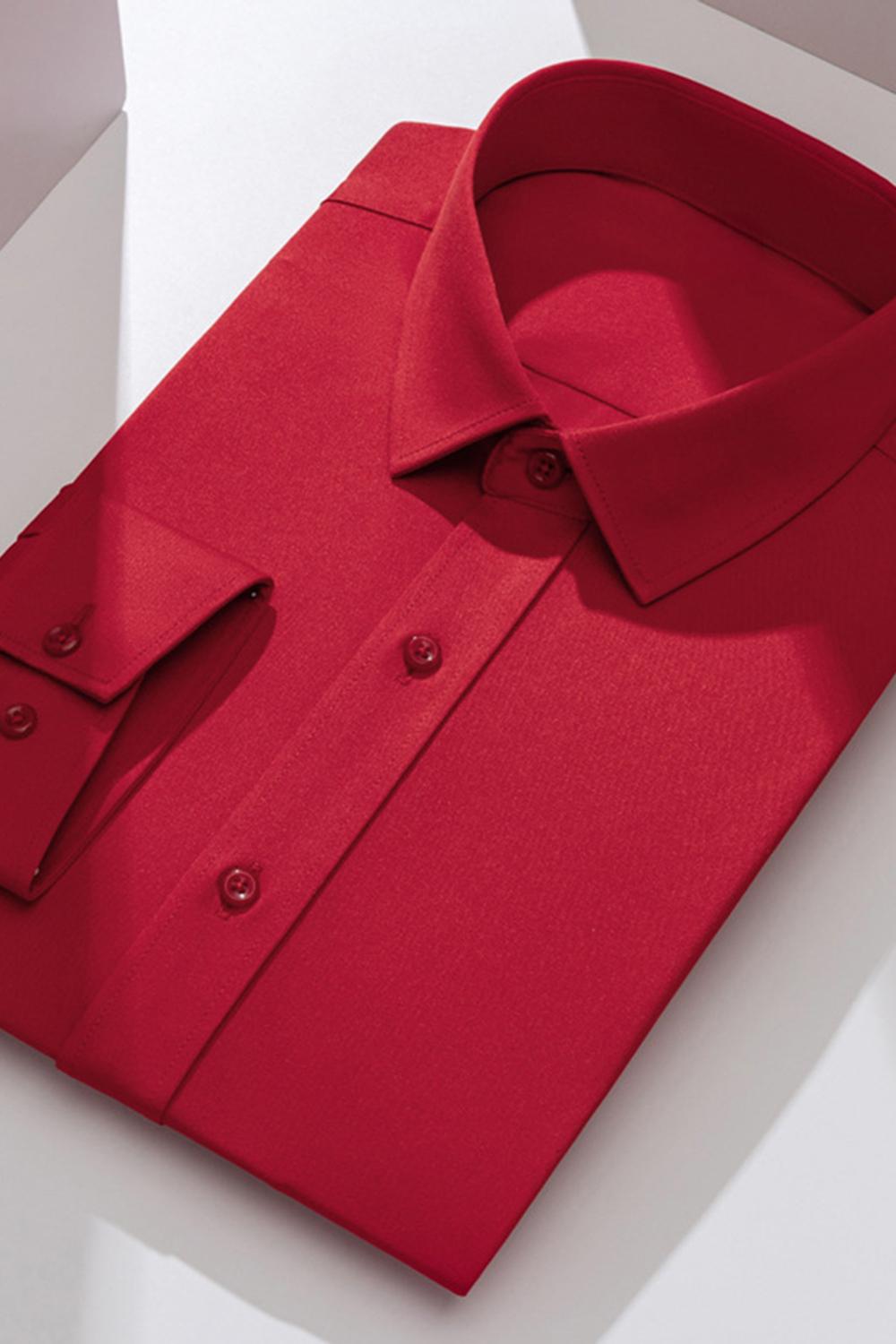 White Classic Solid Point Collar Slim Fit  Men's Suits Shirt