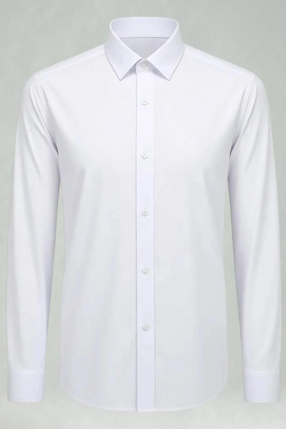 White Classic Solid Point Collar Slim Fit  Men's Suits Shirt