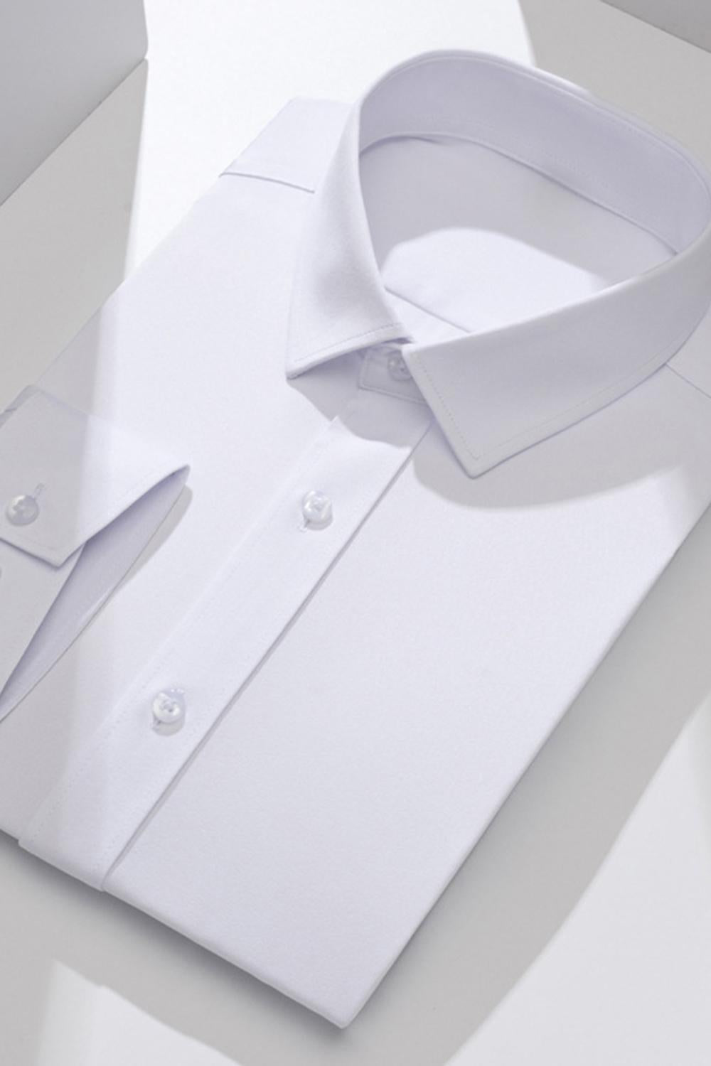 White Classic Solid Point Collar Slim Fit  Men's Suits Shirt