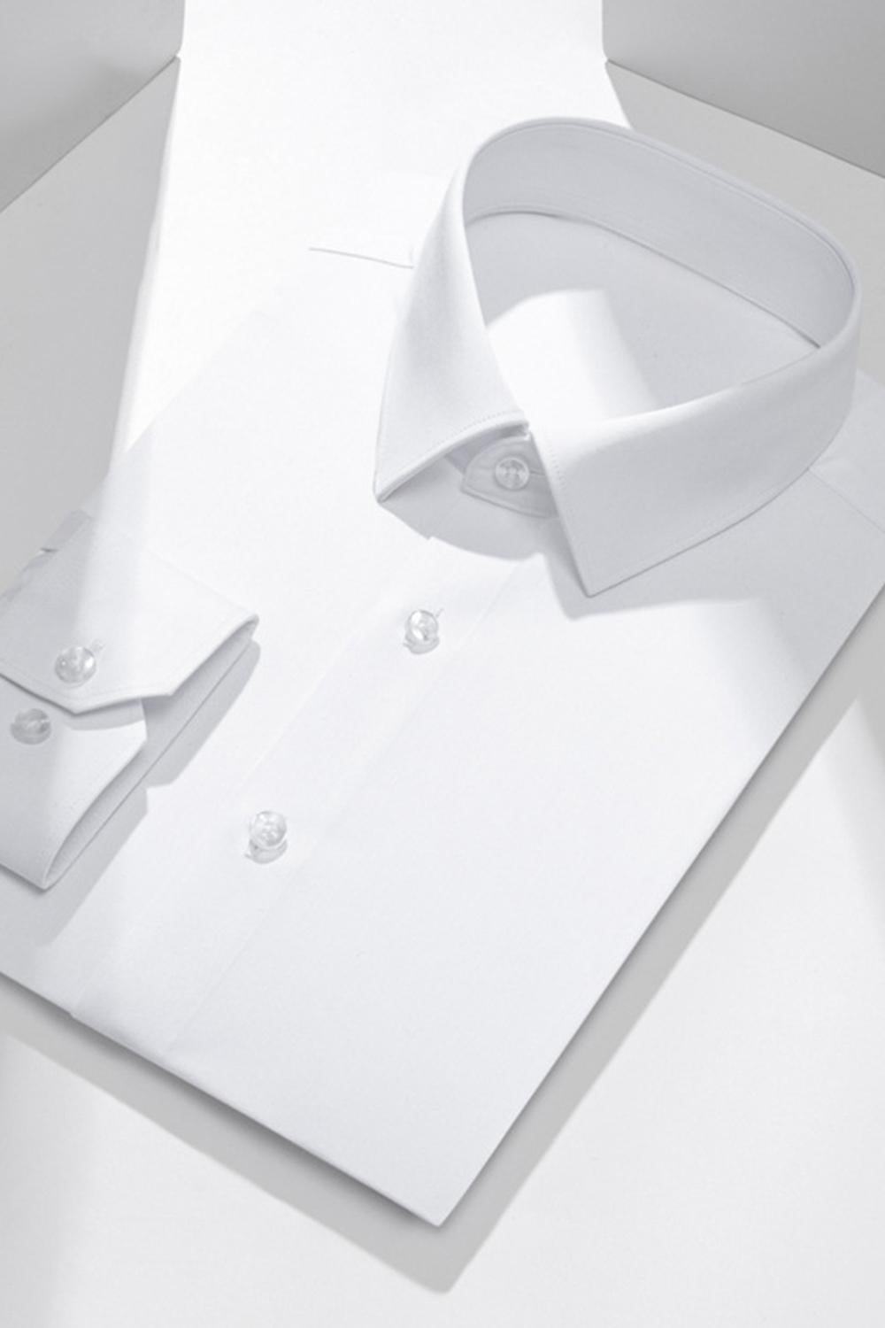 White Solid Classic Long Sleeves Men's Suits Shirt
