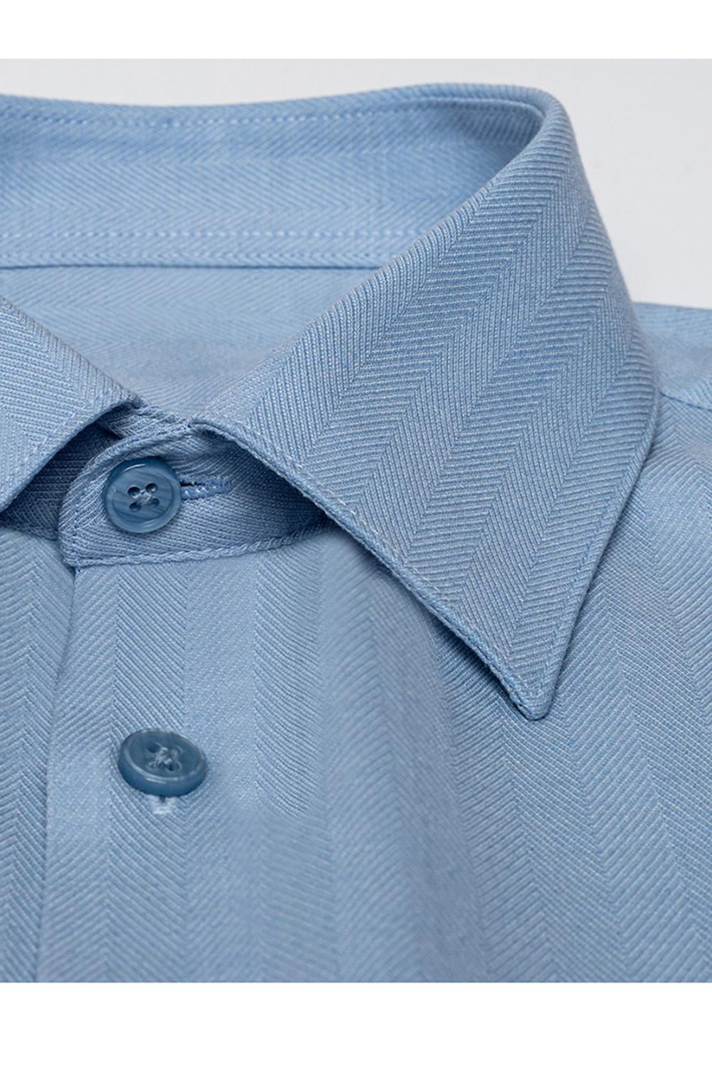 Men's Blue Grey Point Collar Long Sleeves Suits Shirt