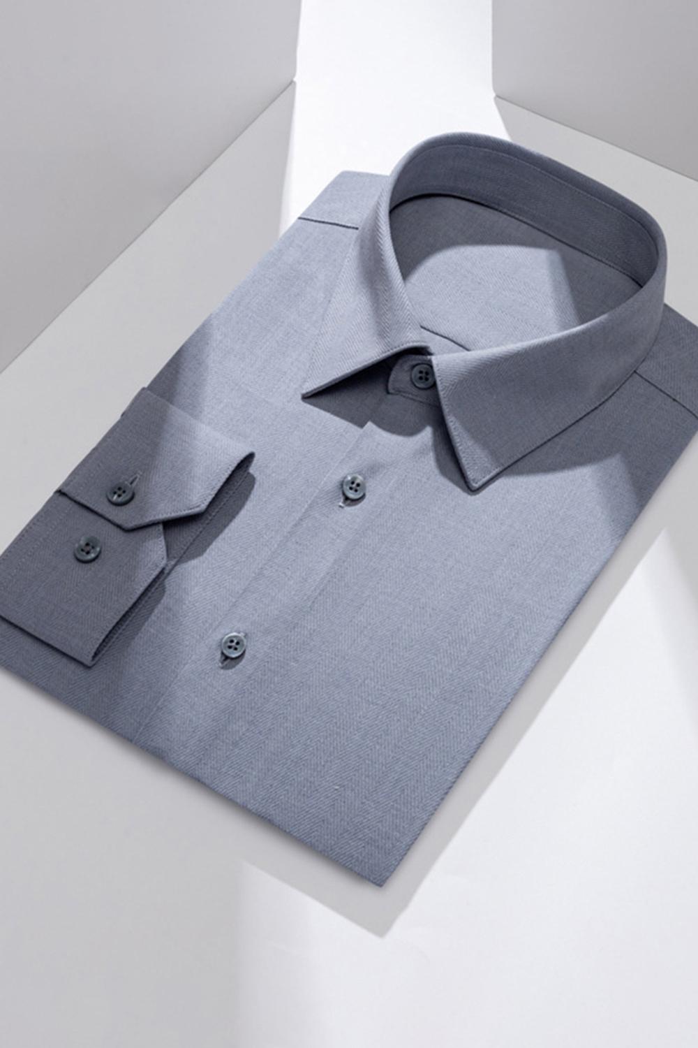 Men's Blue Grey Point Collar Long Sleeves Suits Shirt