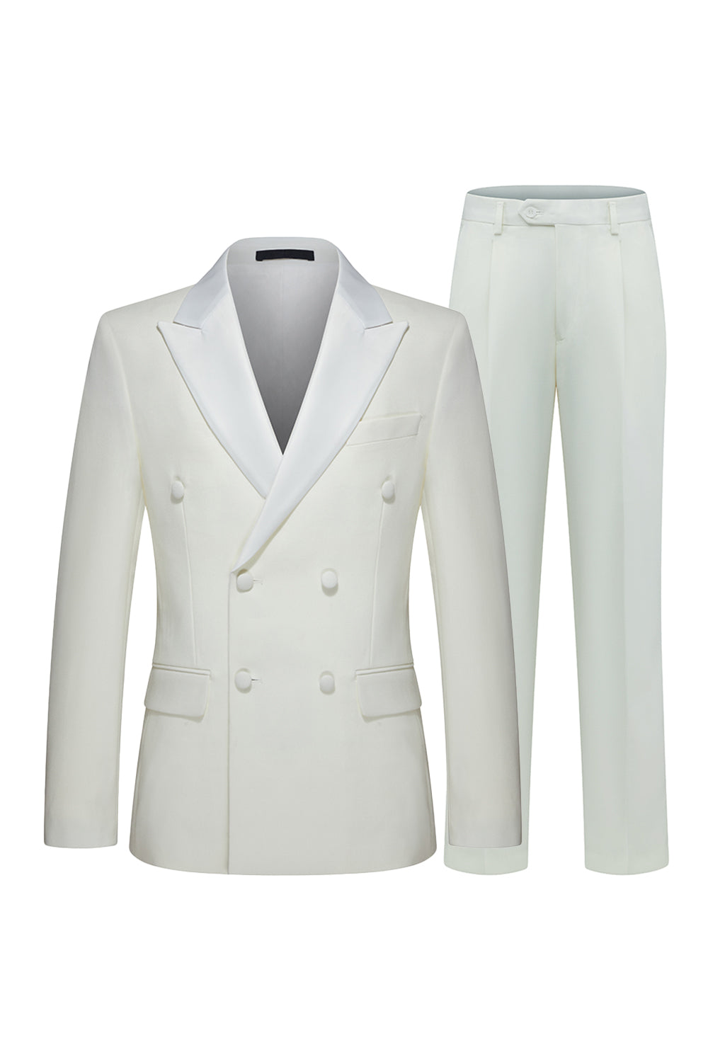 White 2 Piece Double Breasted Peak Lapel Men's Wedding Suits