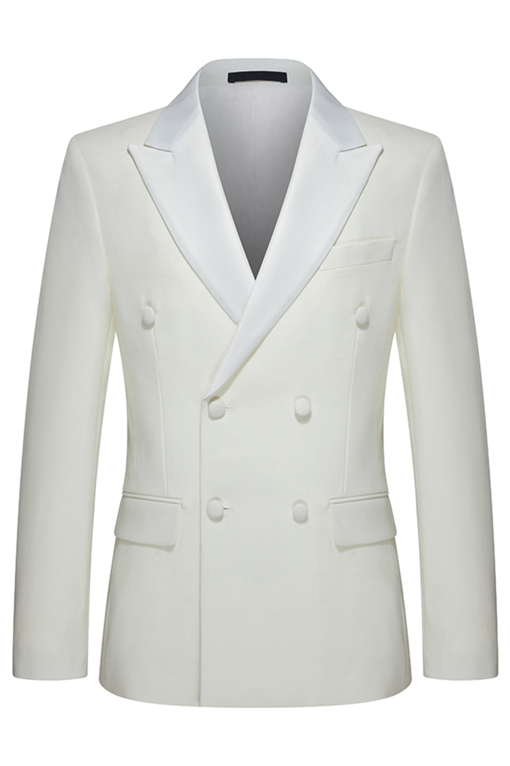 White 2 Piece Double Breasted Peak Lapel Men's Wedding Suits