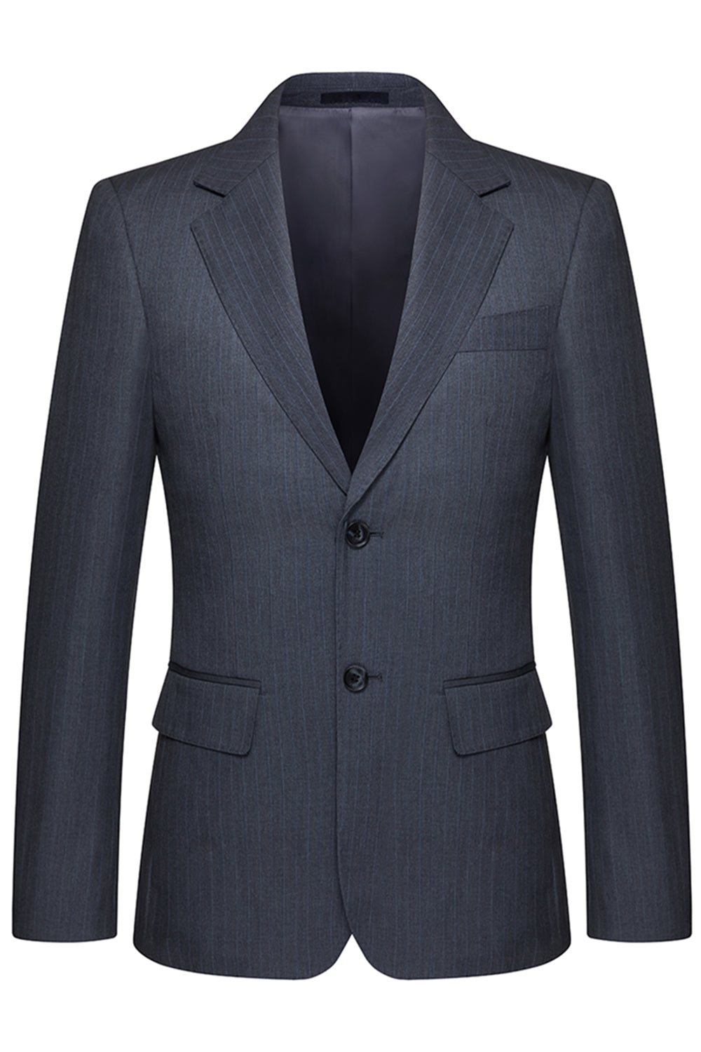 Grey Striped Notched Lapel 3 Piece Men's Suits