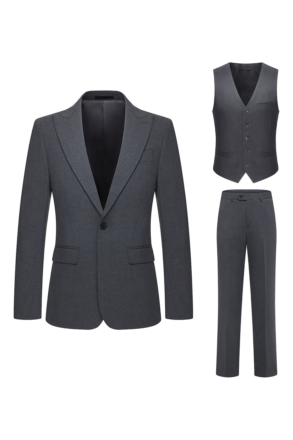 Slim Fit Peak Lapel Men's 3 Piece Grey Suits