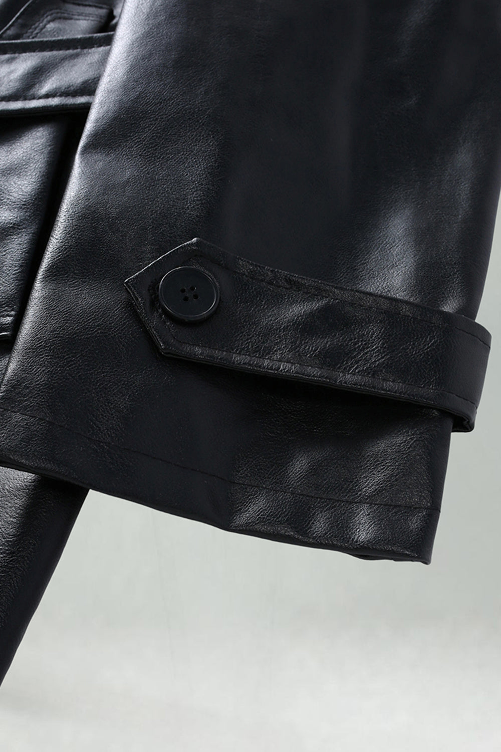 Black Leather Notched Lapel Men's Trench Coat with Belt
