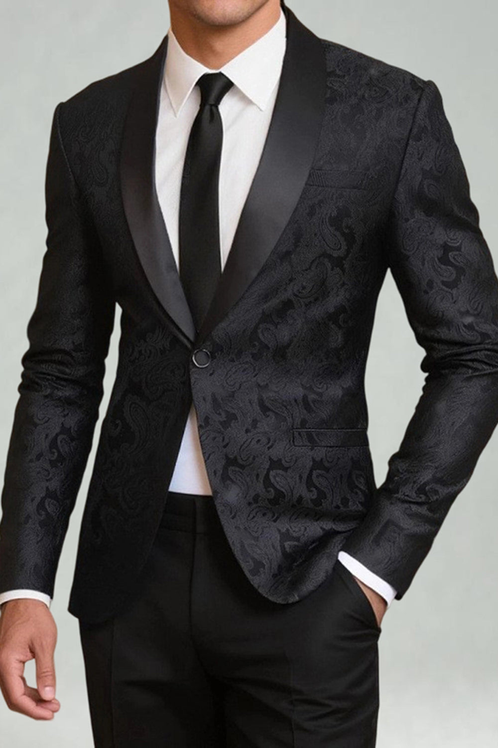 Black Shawl Lapel Single Buckle Men's Prom Blazer