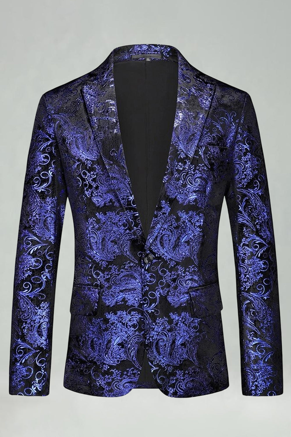 Notched Lapel Silver Jacquard Men's Prom Blazer