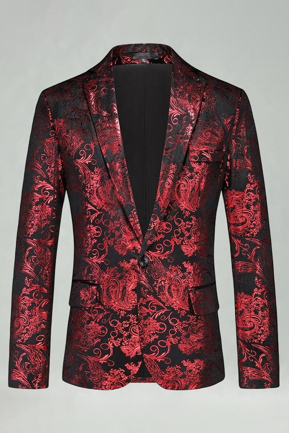 Notched Lapel Silver Jacquard Men's Prom Blazer