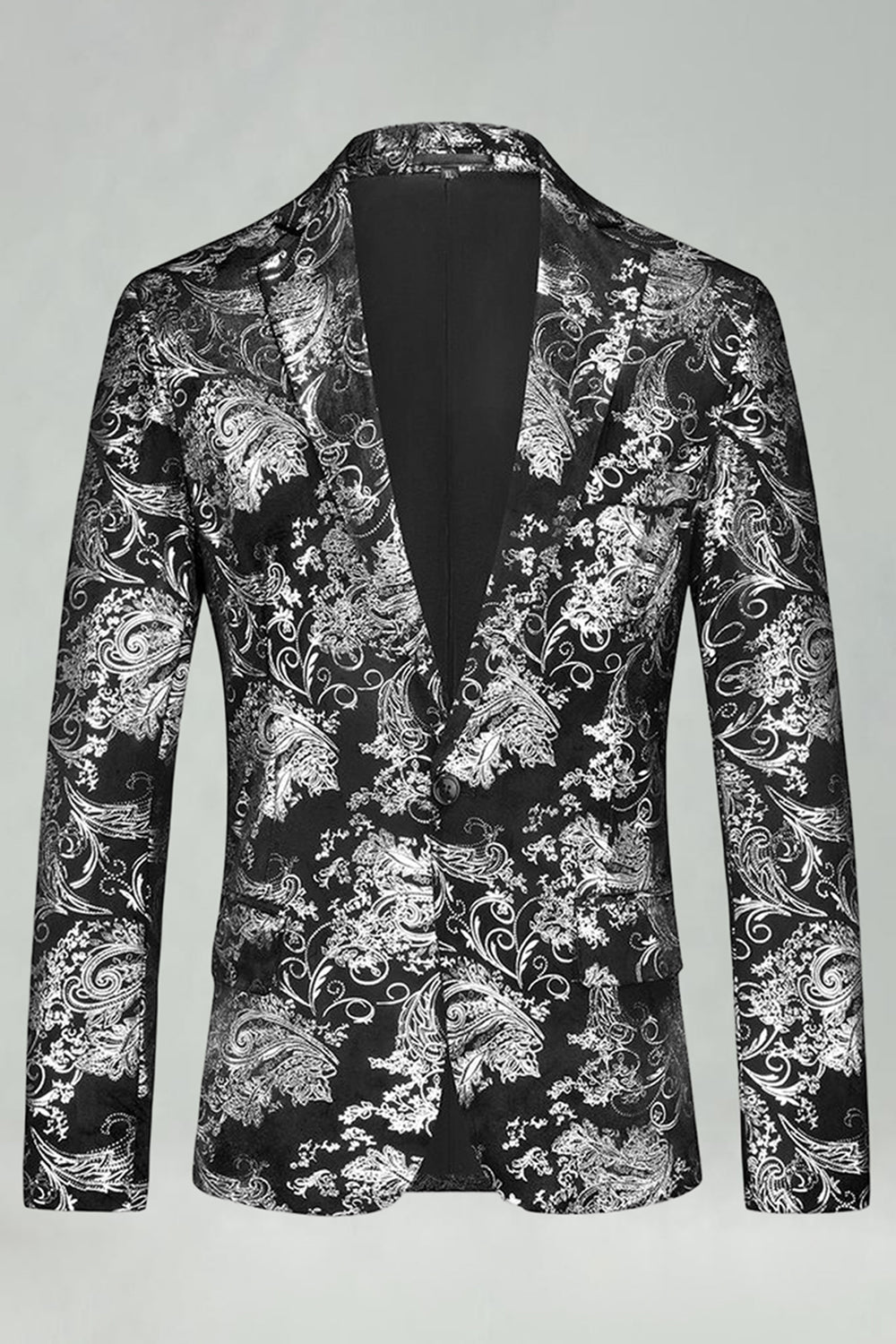 Notched Lapel Silver Jacquard Men's Prom Blazer