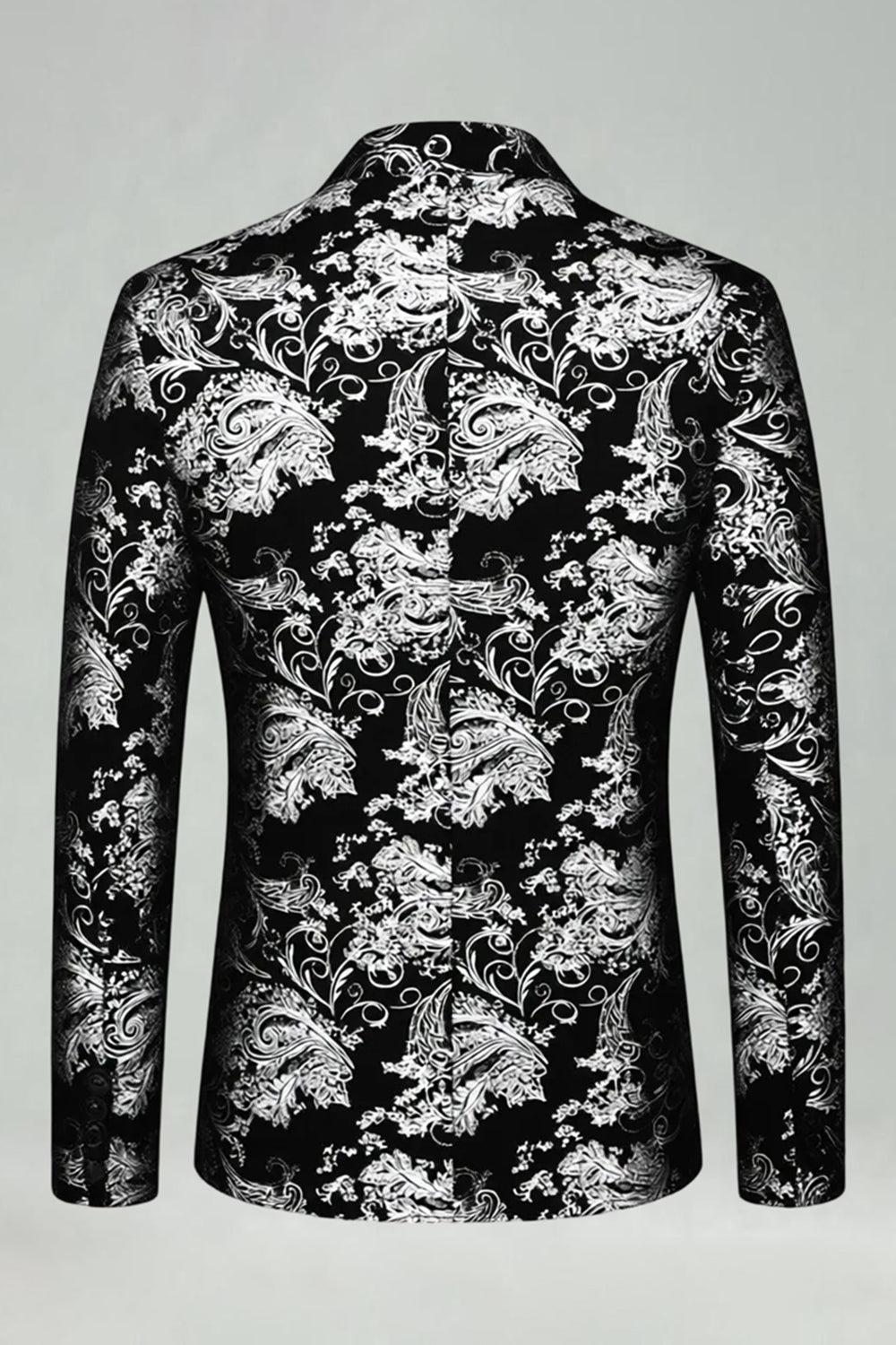 Notched Lapel Silver Jacquard Men's Prom Blazer