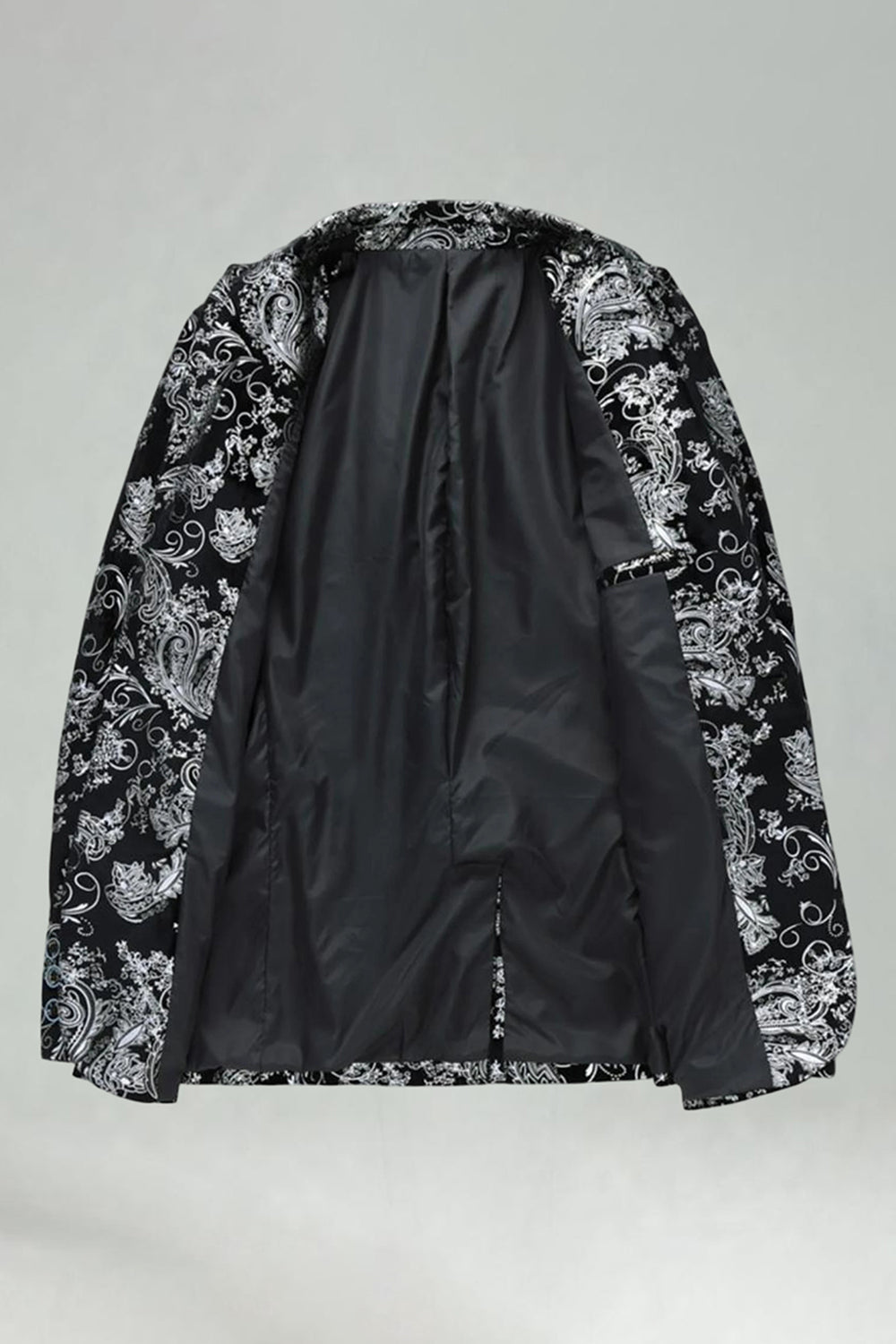 Notched Lapel Silver Jacquard Men's Prom Blazer
