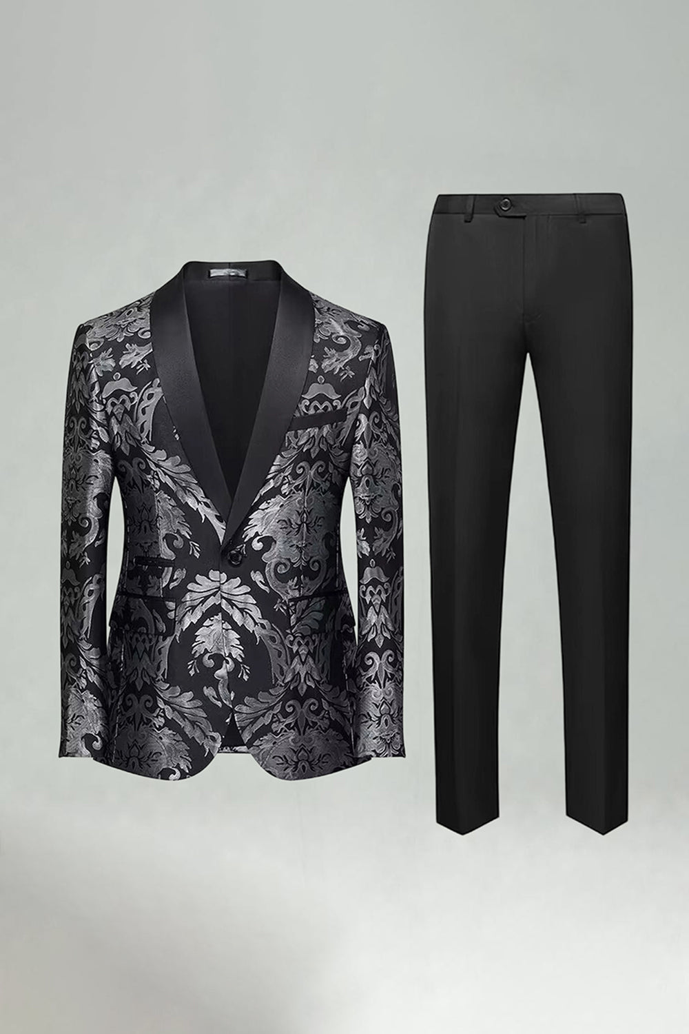 Costume de bal vert jacquard 2 pièces à revers châle pour homme