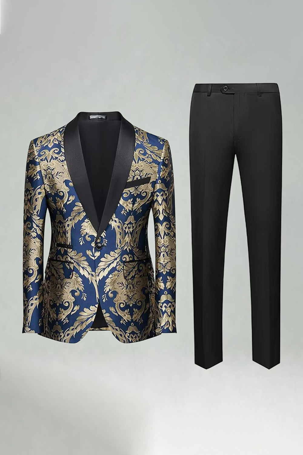 Costume de bal vert jacquard 2 pièces à revers châle pour homme