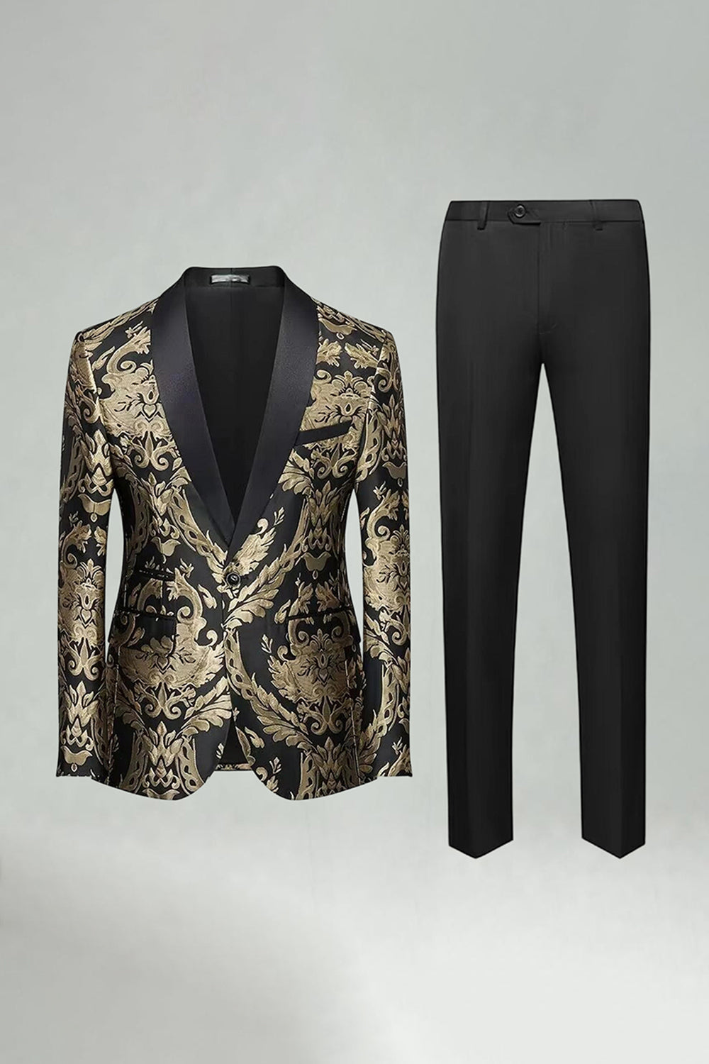 Costume de bal vert jacquard 2 pièces à revers châle pour homme
