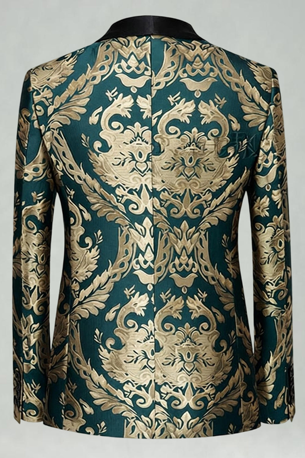Costume de bal vert jacquard 2 pièces à revers châle pour homme