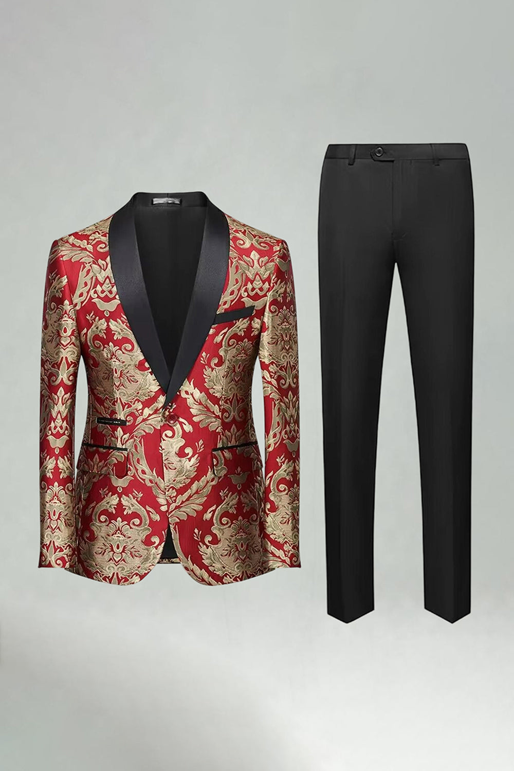 Costume de bal vert jacquard 2 pièces à revers châle pour homme