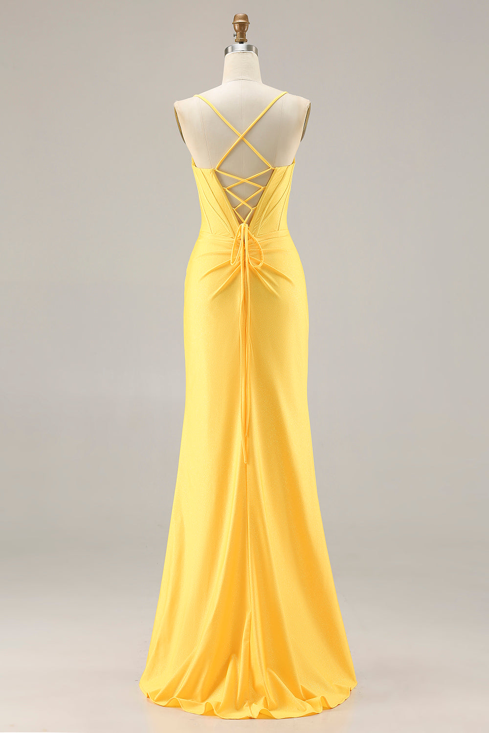 Glitter Yellow Mermaid Beaded Corset Lace Up Back Long Prom Dress with Slit