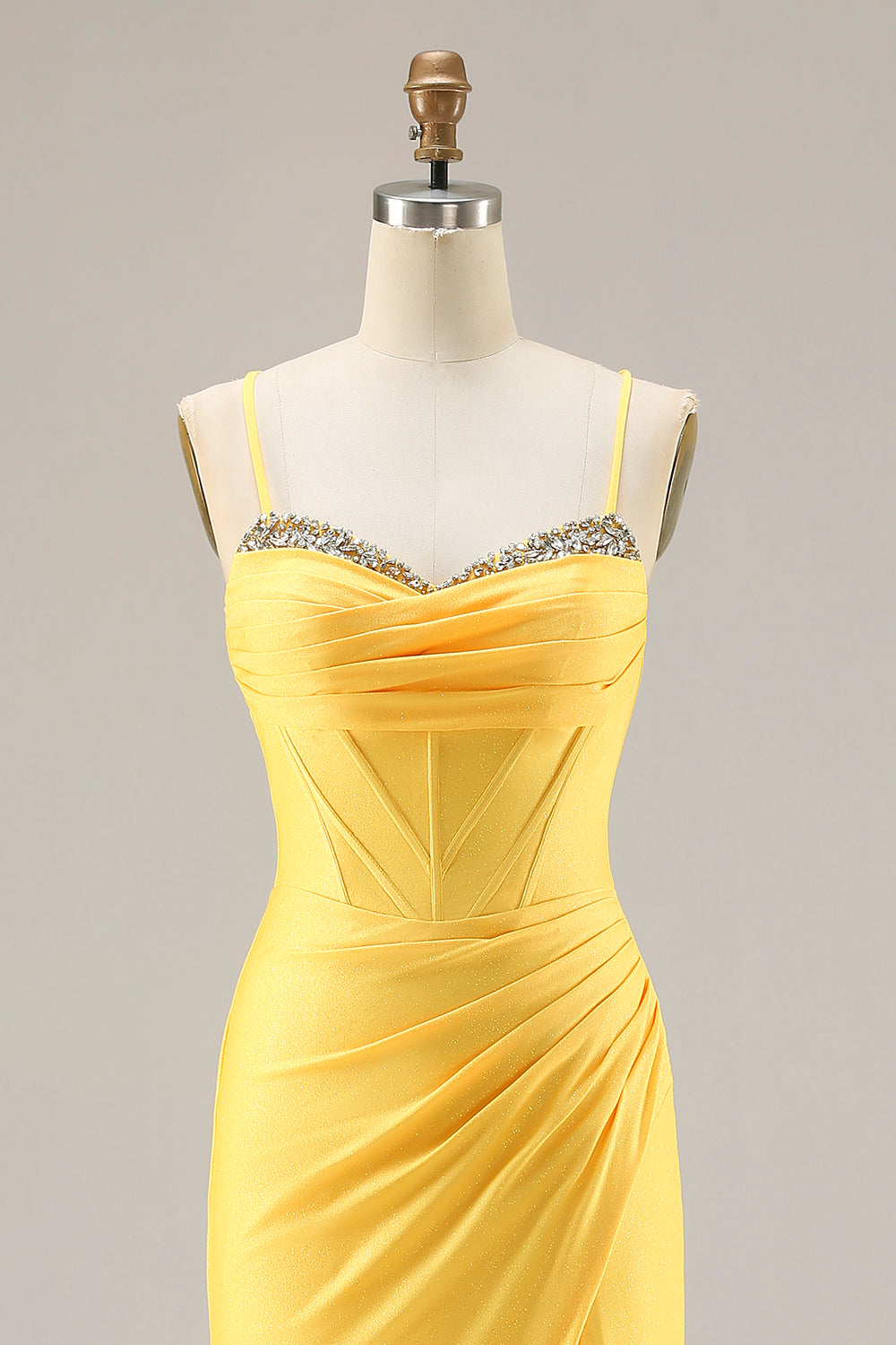 Glitter Yellow Mermaid Beaded Corset Lace Up Back Long Prom Dress with Slit