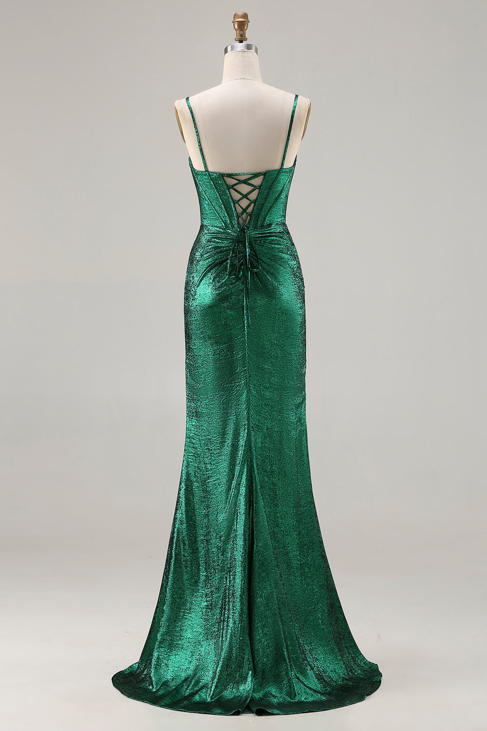 Metallic Dark Green Beaded Corset Mermaid Long Prom Dress with Slit