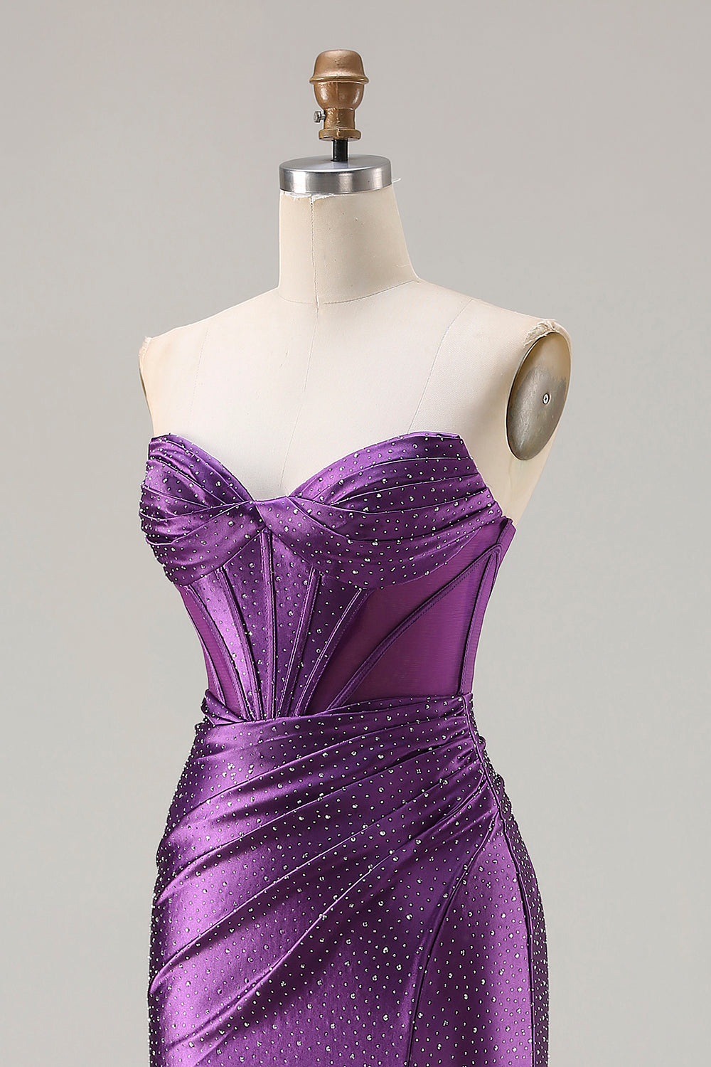 Dark Purple Mermaid Beaded Strapless Corset Long Prom Dress with Slit