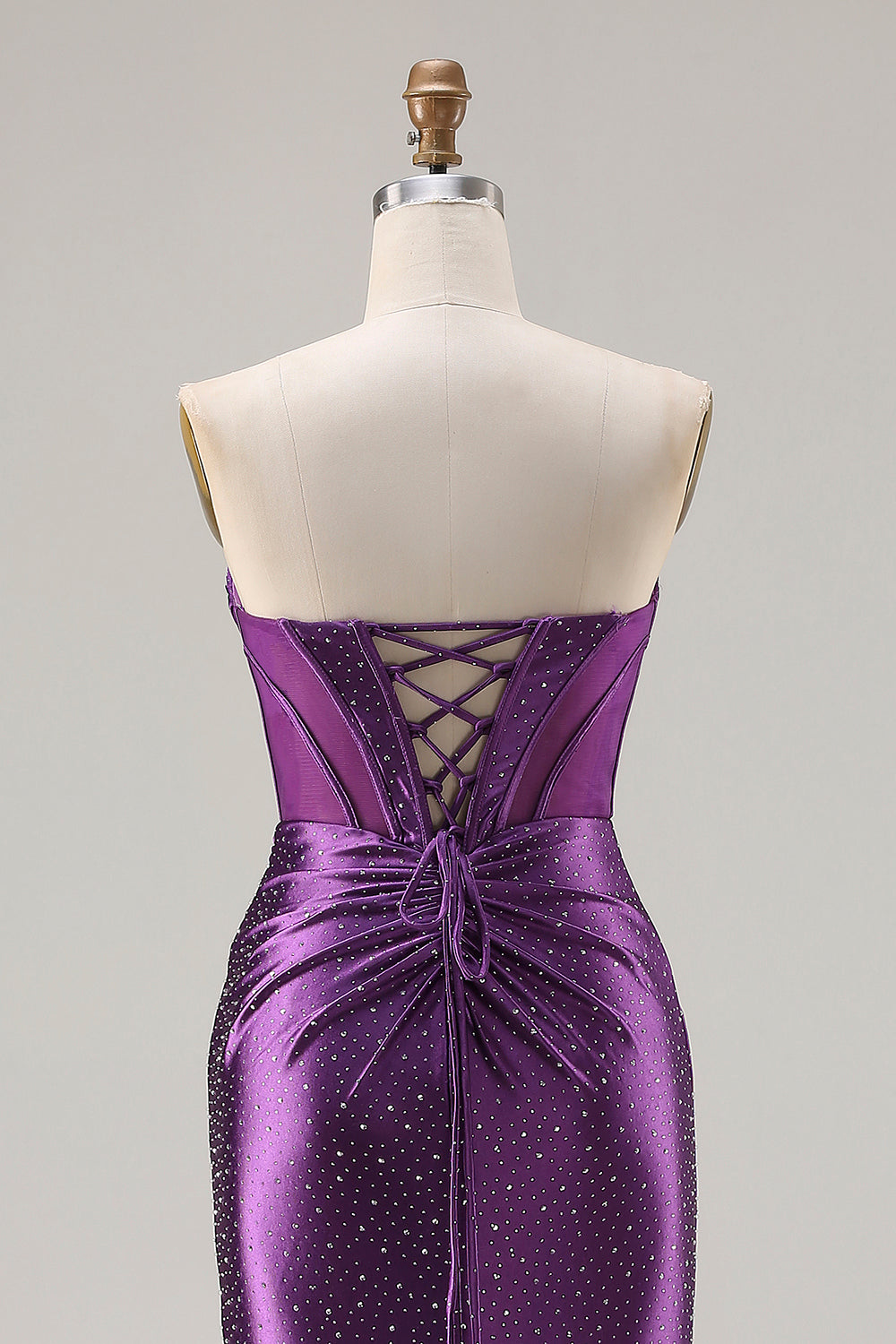Dark Purple Mermaid Beaded Strapless Corset Long Prom Dress with Slit