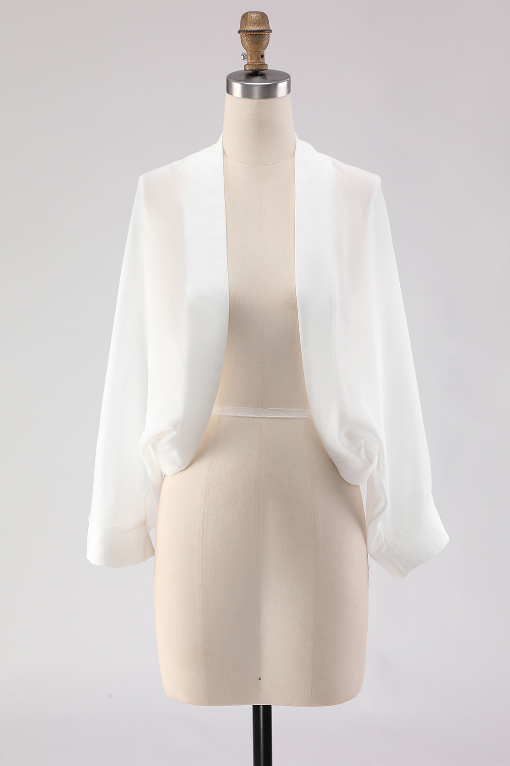 White Open Front Short Chiffon Shawl Wraps
