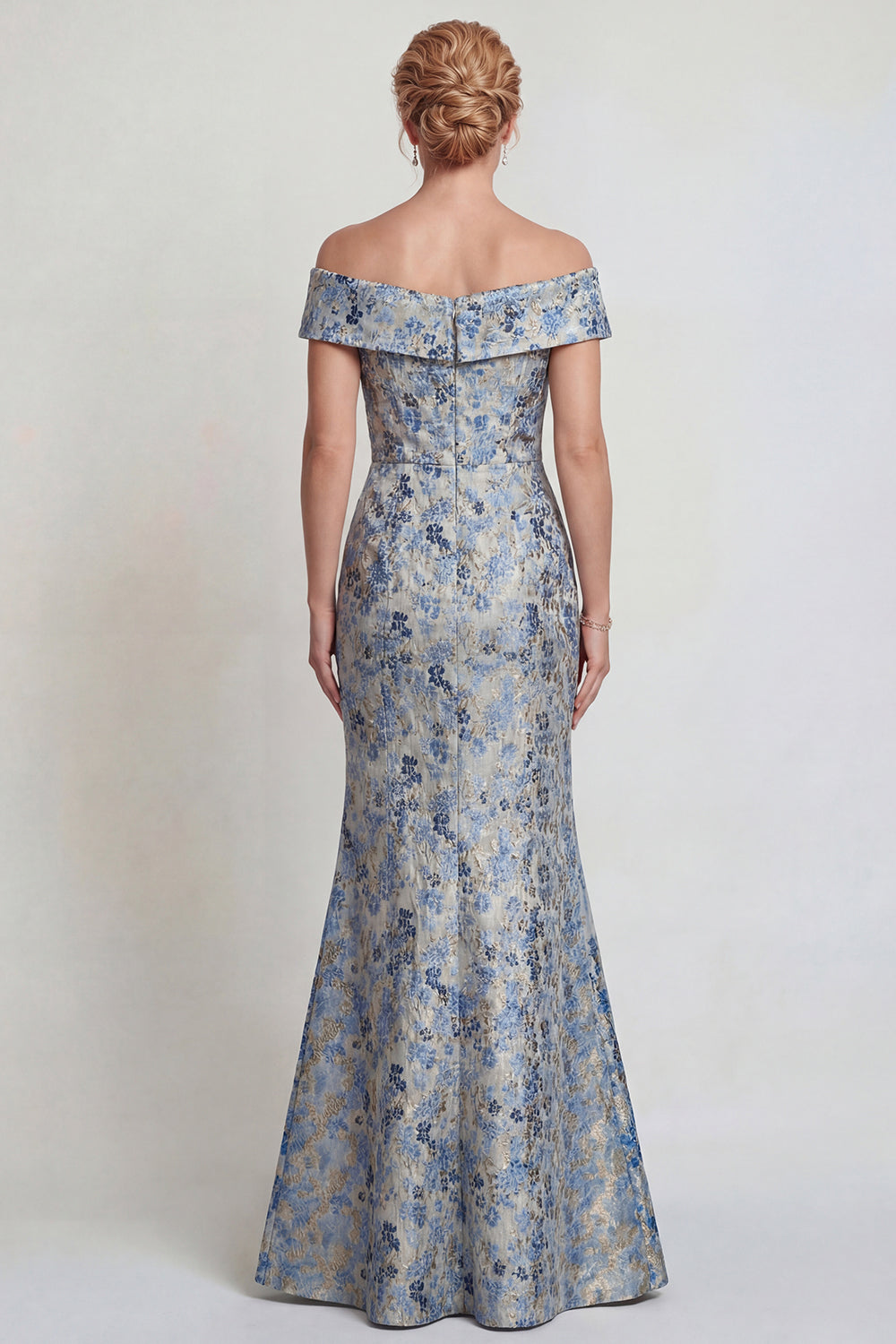 Grey Blue Flower Off the Shoulder Mermaid Long Mother of the Bride Dress