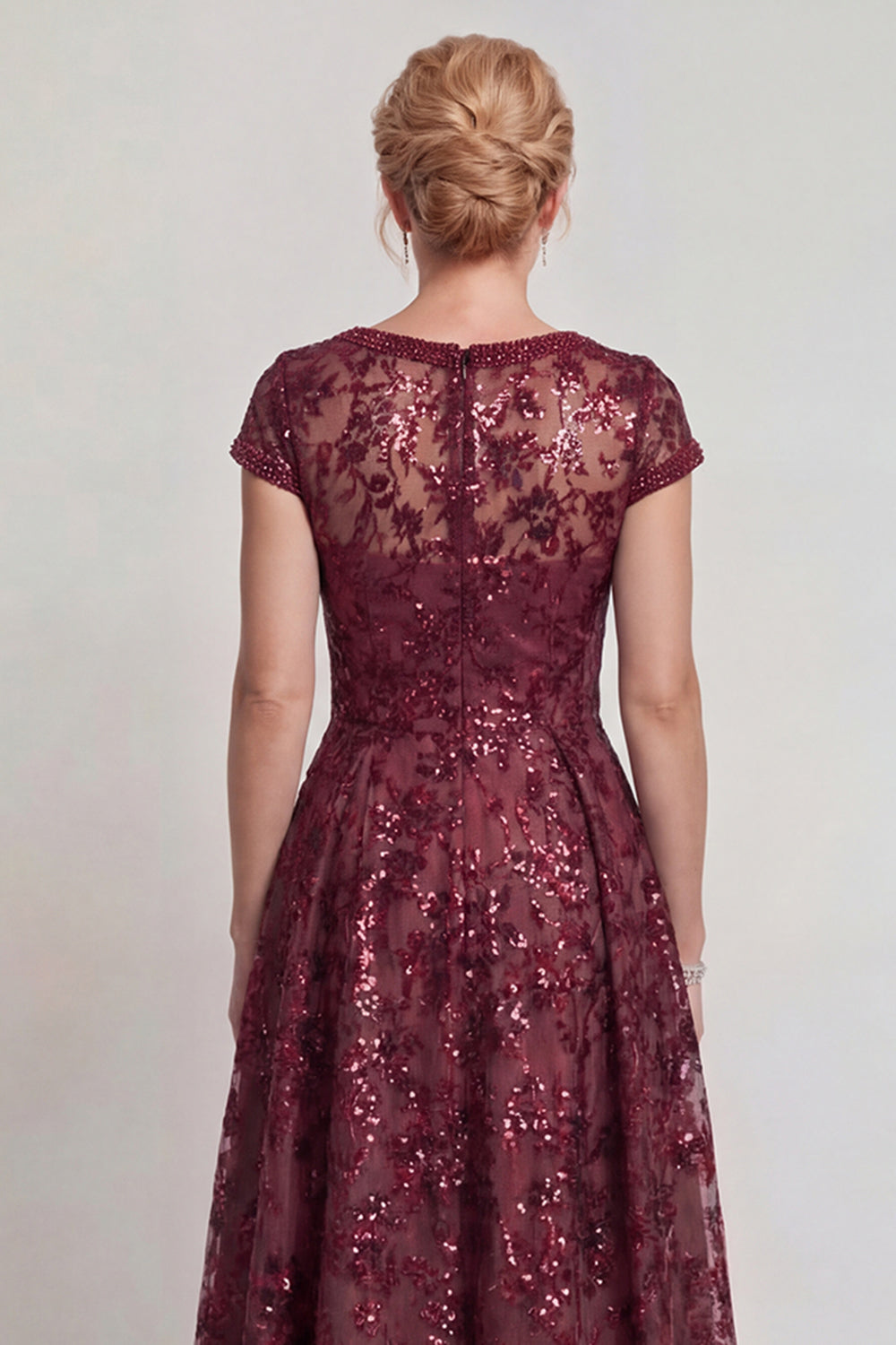 Sparkly Burgundy Appliqued A-Line Mother of the Bride Dress
