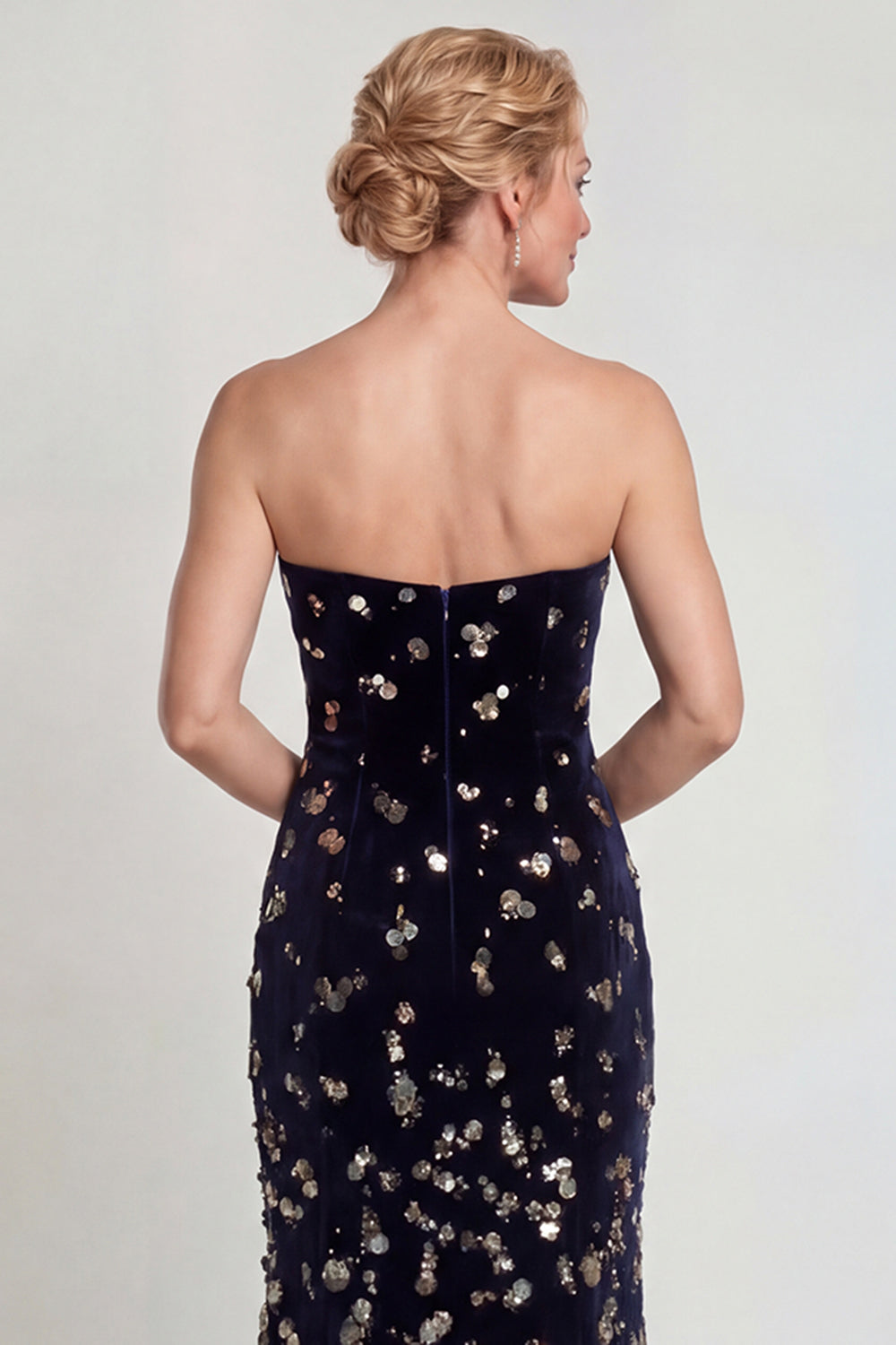 Sparkly Black Silver Strapless Mermaid Mother of the Bride Dress with Sequins