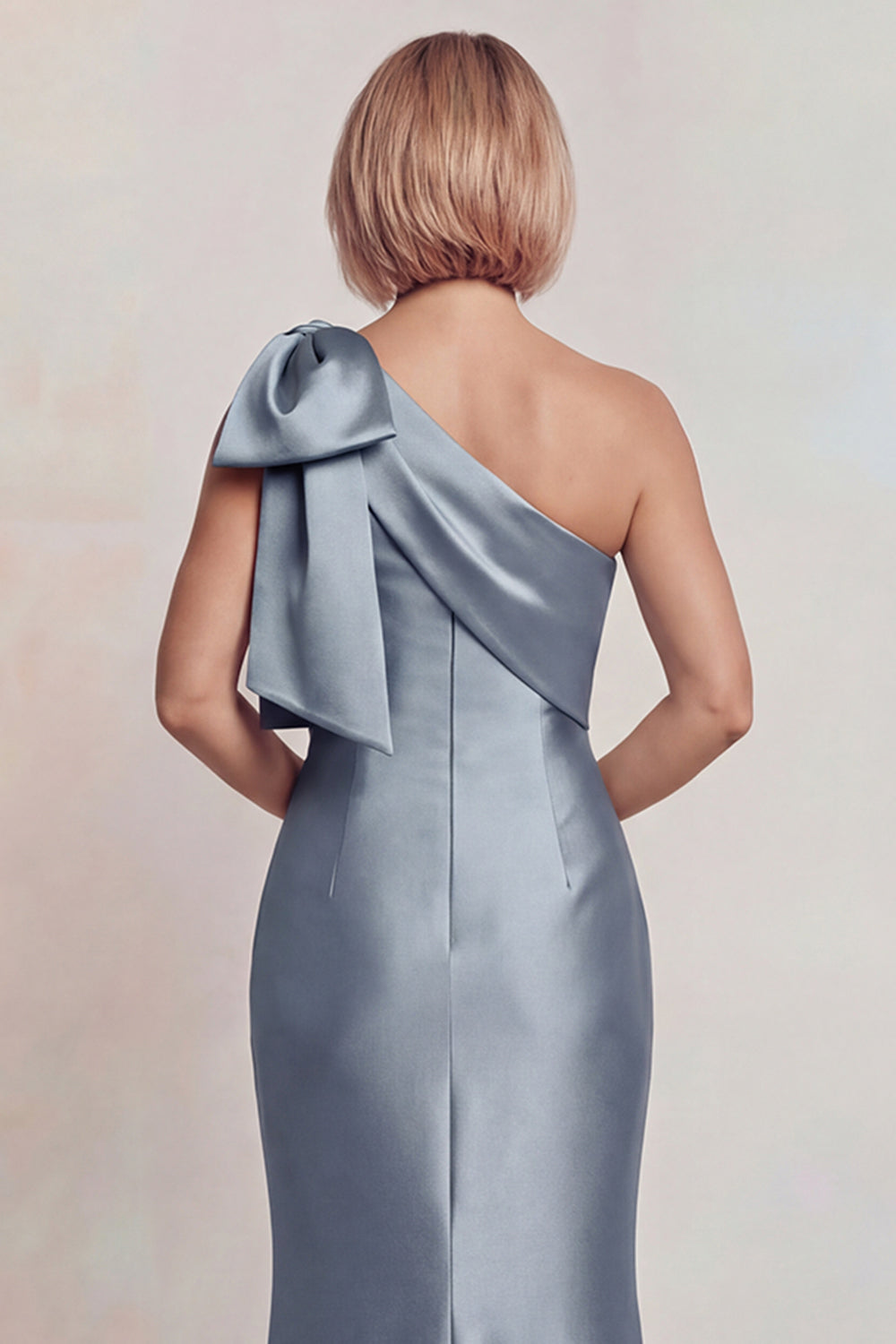 Grey Satin One Shoulder Mermaid Mother of the Bride Dress with Bowknot