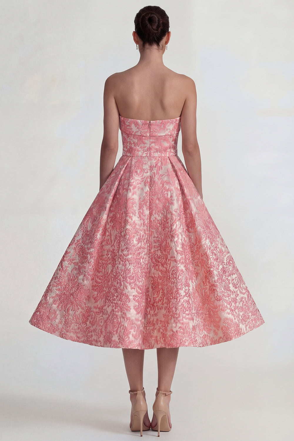 Blush Jacquard Strapless A-Line Midi Dress