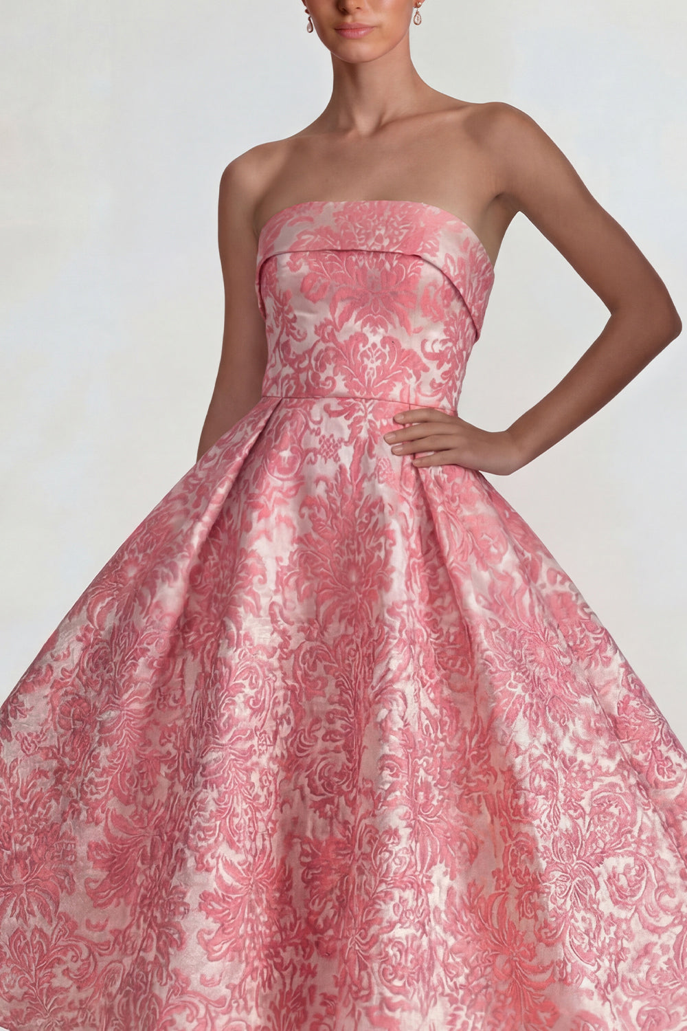 Blush Jacquard Strapless A-Line Midi Dress