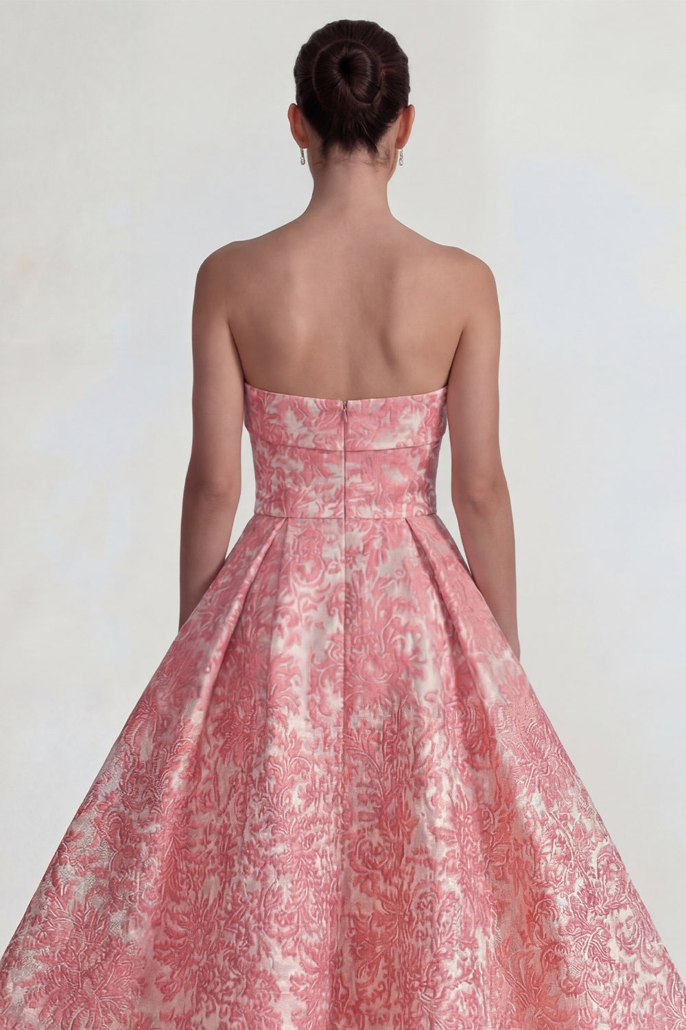 Blush Jacquard Strapless A-Line Midi Dress