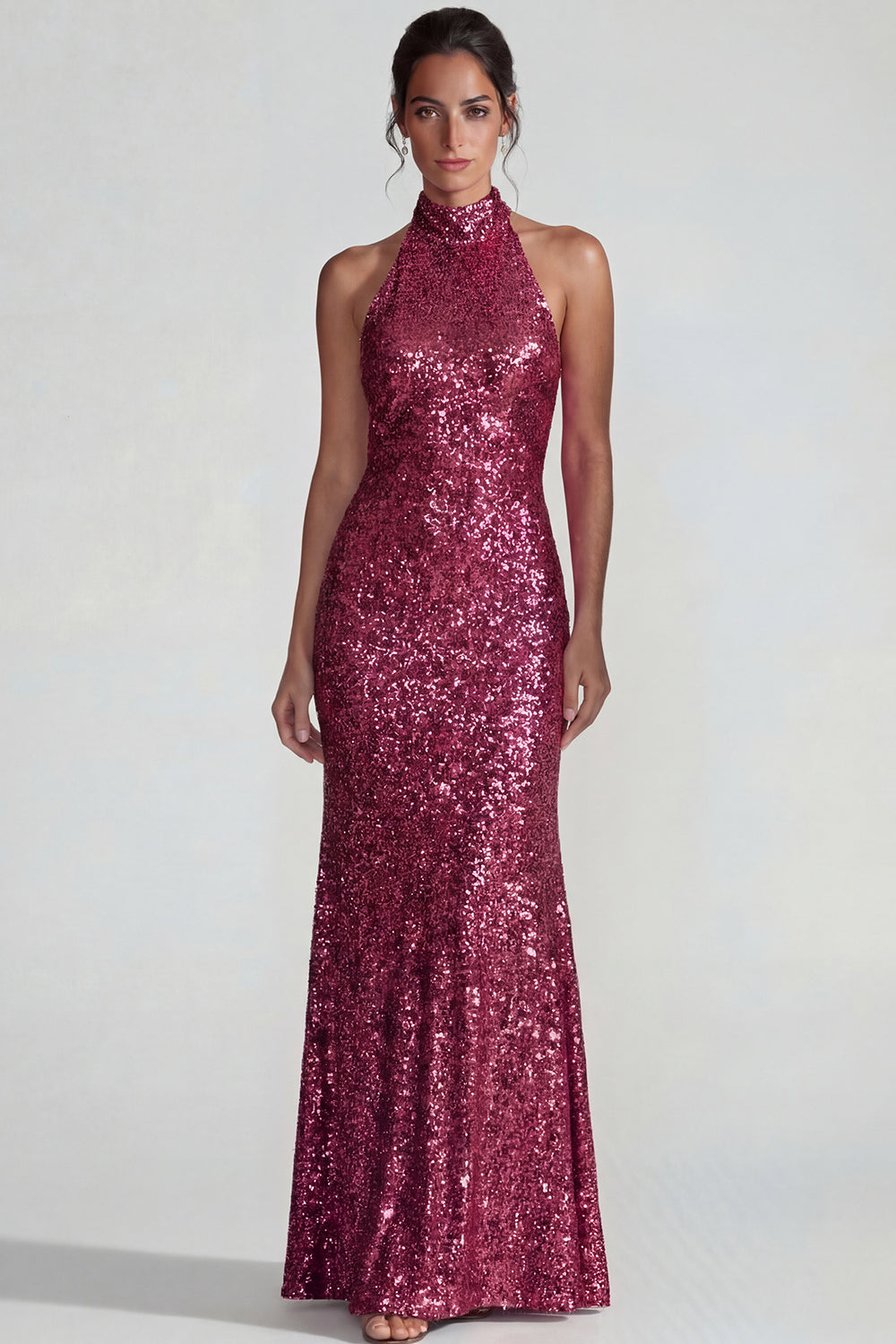 Sparkly Golden Halter Sequins Sheath Long Formal Dress