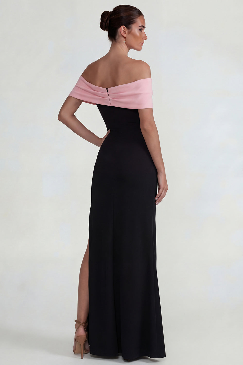 Black Pink Off-the-Shoulder Sheath Long Formal Dress with Slit