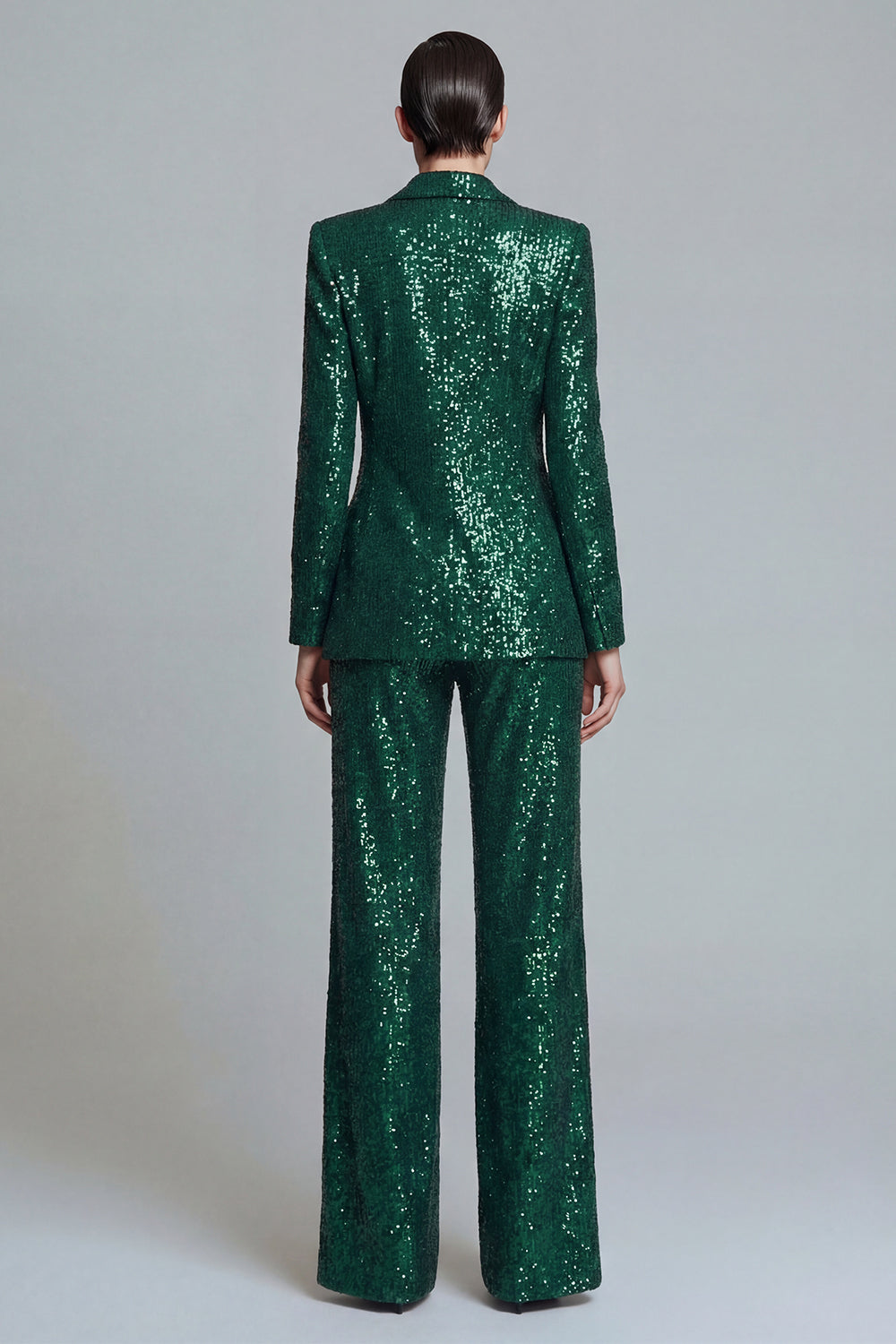Dark Green Sequins Peak Lapel 2 Piece Double Breasted Women's Prom Suits
