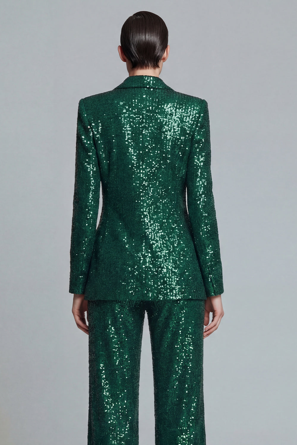 Dark Green Sequins Peak Lapel 2 Piece Double Breasted Women's Prom Suits