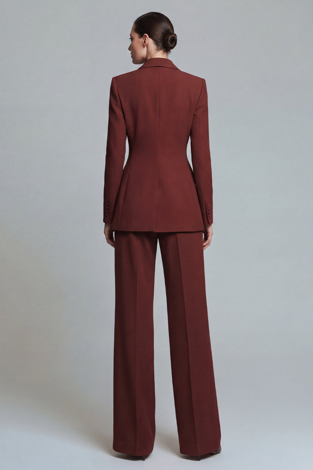 2-Piece Peak Lapel Burnt Orange Women's Work Suit with Pockets
