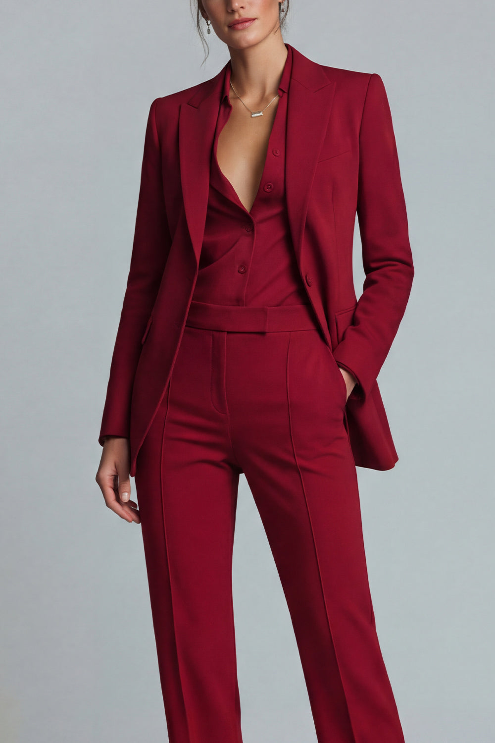 Burgundy 2-Piece Peak Lapel Women's Work Suits