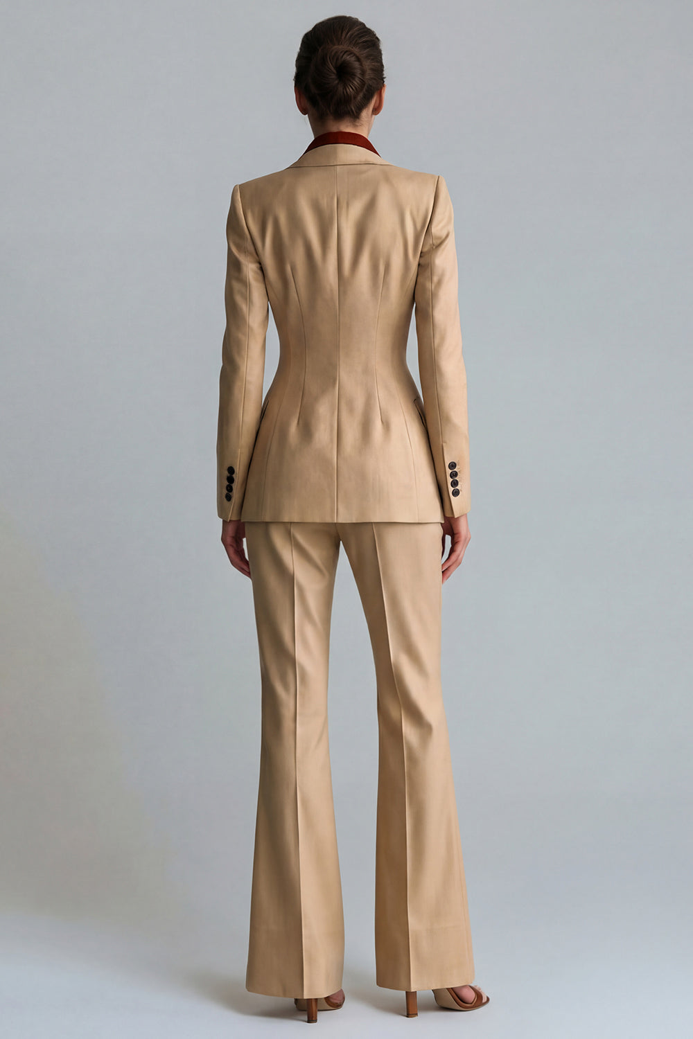 Khaki Single-Breasted Notched Lapel Women's Work Suit