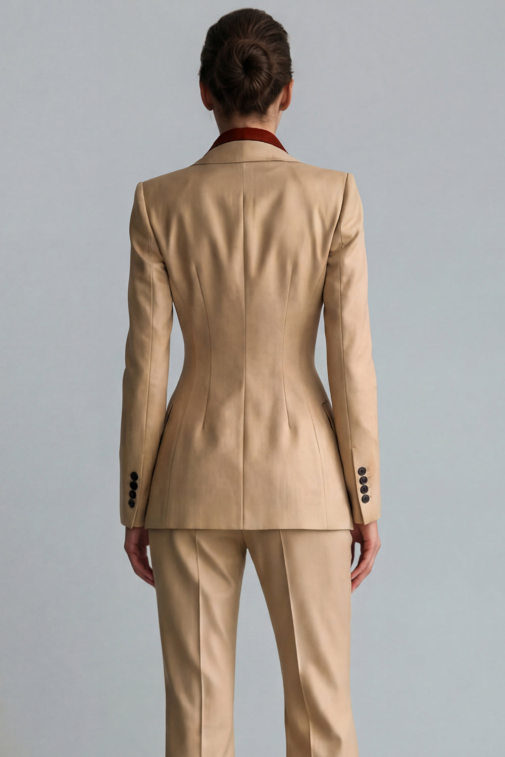 Khaki Single-Breasted Notched Lapel Women's Work Suit